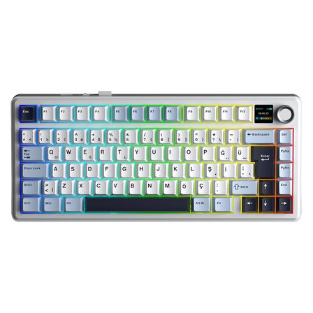 Aula F75 Max Mekanik RGB TKL GrayWood V4 Switch Kablosuz Makrolu Hot Swap Türkçe Q Klavye Lacivert