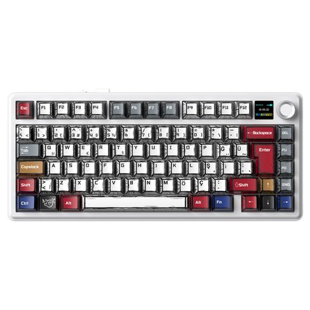 Aula F75 Max Mekanik RGB TKL GrayWood V4 Switch Kablosuz Makrolu Hot Swap Türkçe Q Klavye Comic