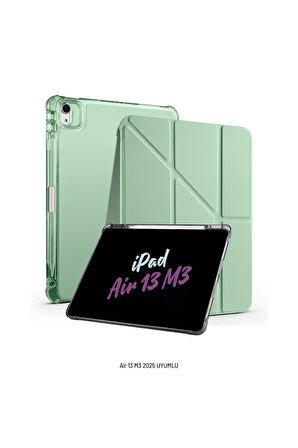 iPad Air 13 inç 2025 M3 Çip Uyumlu Kalem Bölmeli Standlı Akıllı Fuchsia Trifolding Tablet Kılıfı