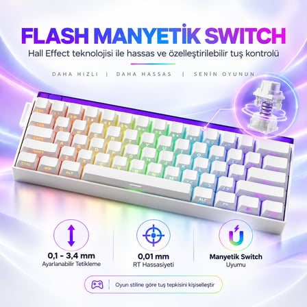 AKKO Veekos Shine60 HE %60 Flash Manyetik Switch 8K Hz Hall Effect Hotswap RGB İngilizce Mekanik Gaming Klavye