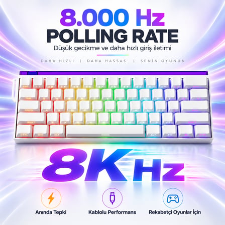 AKKO Veekos Shine60 HE %60 Flash Manyetik Switch 8K Hz Hall Effect Hotswap RGB İngilizce Mekanik Gaming Klavye