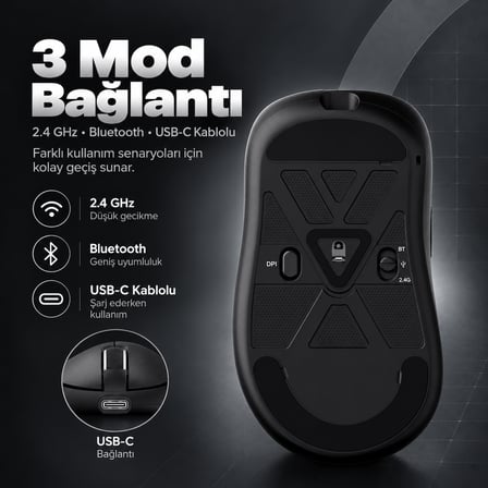 AKKO Nest Black 8K Hz PixArt 3950 Sensör Kablosuz Gaming Mouse