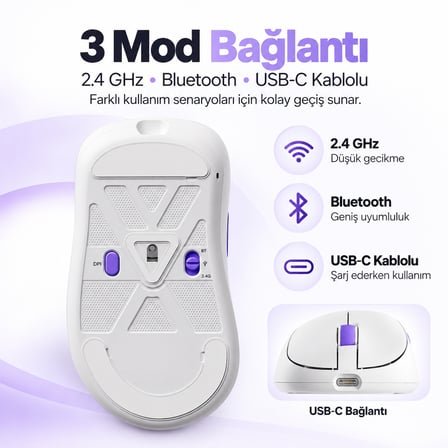 AKKO Nest White 8K Hz PixArt 3950 Sensör Kablosuz Gaming Mouse