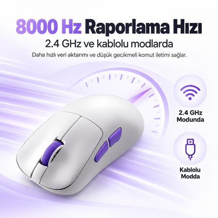 AKKO Nest White 8K Hz PixArt 3950 Sensör Kablosuz Gaming Mouse
