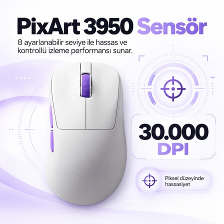 AKKO Nest White 8K Hz PixArt 3950 Sensör Kablosuz Gaming Mouse