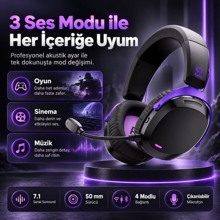 AKKO GH300 Black 7.1 Sanal Surround Kablosuz Gaming Kulaklık