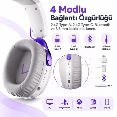 AKKO GH300 White 7.1 Sanal Surround Kablosuz Gaming Kulaklık