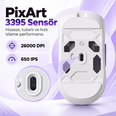 AKKO Dash Max White 8K Hz PixArt 3395 Sensör Kablosuz Gaming Mouse