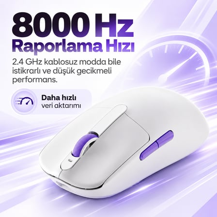 AKKO Dash Max White 8K Hz PixArt 3395 Sensör Kablosuz Gaming Mouse