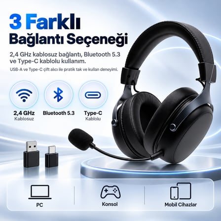 AKKO Verge S9 Ultra Black PS5 Uyumlu Kablosuz Gaming Kulaklık