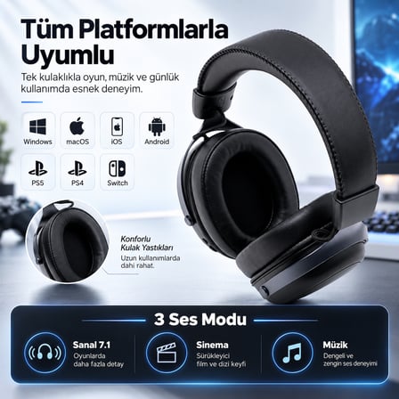 AKKO Verge S9 Ultra Black PS5 Uyumlu Kablosuz Gaming Kulaklık