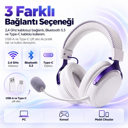 AKKO Verge S9 Ultra White PS5 Uyumlu Kablosuz Gaming Kulaklık