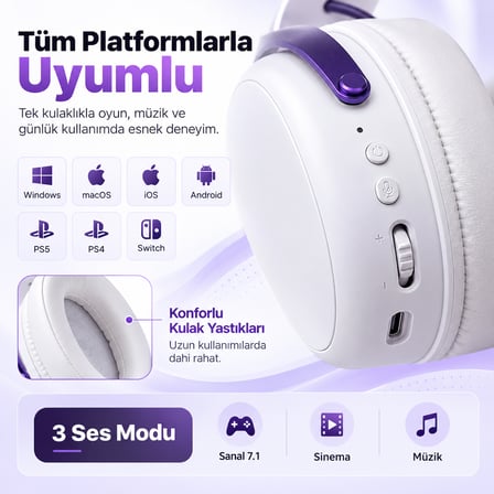 AKKO Verge S9 Ultra White PS5 Uyumlu Kablosuz Gaming Kulaklık