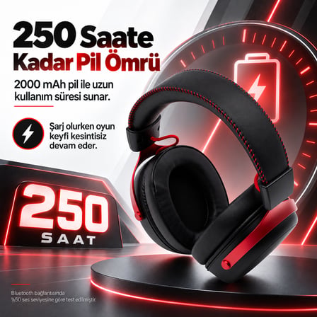 AKKO Verge S9 Ultra Black Red PS5 Uyumlu Kablosuz Gaming Kulaklık