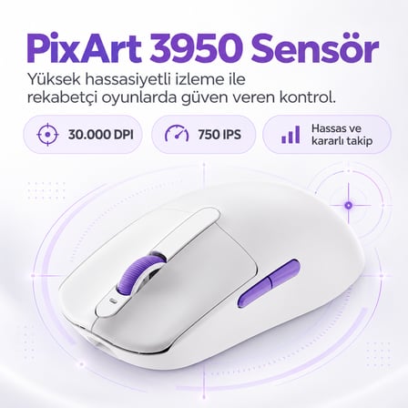 AKKO Dash Ultra White 8K Hz PixArt 3950 Sensör Kablosuz Gaming Mouse
