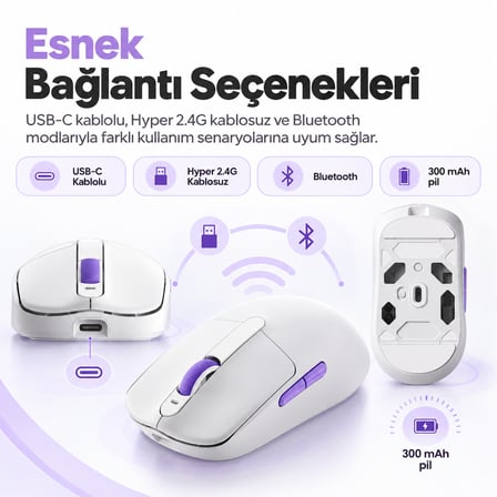 AKKO Dash Ultra White 8K Hz PixArt 3950 Sensör Kablosuz Gaming Mouse