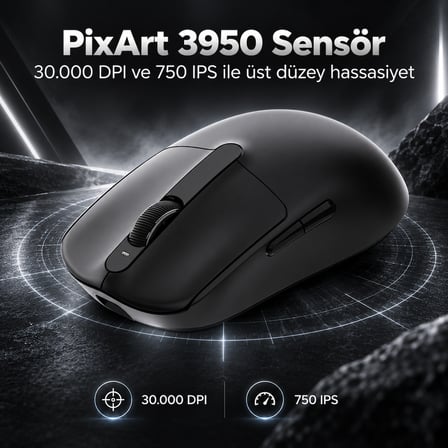 AKKO Dash Ultra Black 8K Hz PixArt 3950 Sensör Kablosuz Gaming Mouse