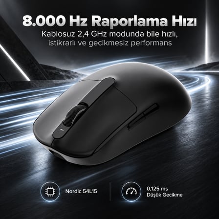 AKKO Dash Ultra Black 8K Hz PixArt 3950 Sensör Kablosuz Gaming Mouse