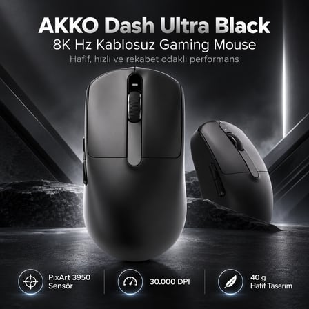 AKKO Dash Ultra Black 8K Hz PixArt 3950 Sensör Kablosuz Gaming Mouse