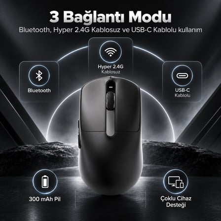 AKKO Dash Ultra Black 8K Hz PixArt 3950 Sensör Kablosuz Gaming Mouse