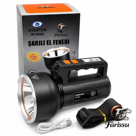 RT-698A 50W 5000 Lümen Şarjlı El Feneri & Projektör | 2000m Uzun Menzil | Powerbank Özellikli