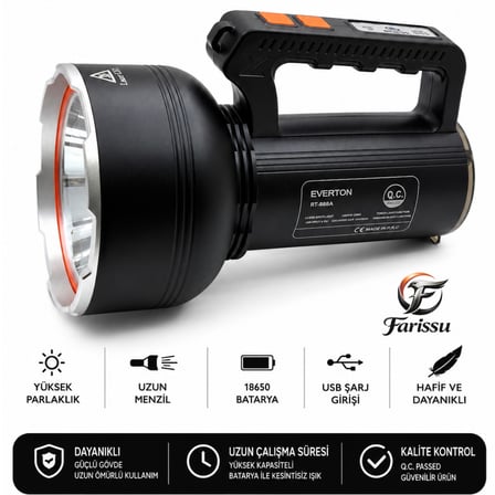 RT-698A 50W 5000 Lümen Şarjlı El Feneri & Projektör | 2000m Uzun Menzil | Powerbank Özellikli