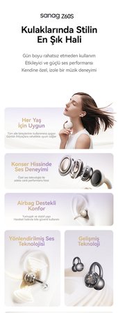 SANAG Z60 Siyah – TWS Kulaklık, Bluetooth 6.0, Derin Bas, Dokunmatik Kontrol