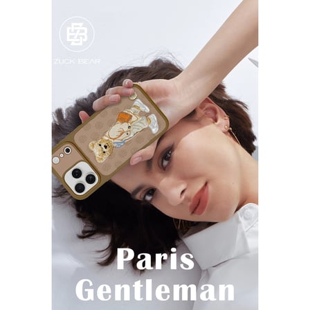 ZuckBear  iPhone 17 Pro Max Kılıf 3D PU Deri Nakışlı Gentleman Paris Kapak