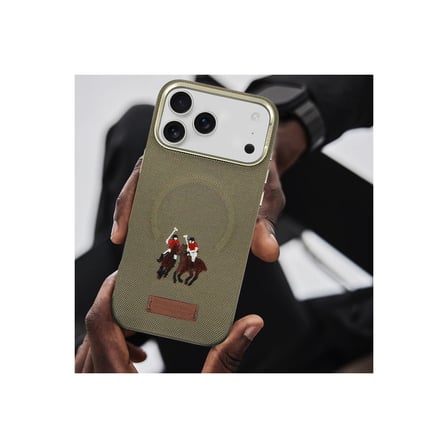 Santa Barbara Polo Racquet Club iPhone 17 Pro için Kılıf Yolanda Manyetik Şarja Uyumlu İşlemeli Dokuma Görünümlü Kapak  