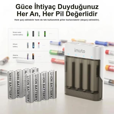 Imuto 3600mWh AA Şarj Edilebilir Pil + Power Case Şarj Kiti (4’lü Paket)