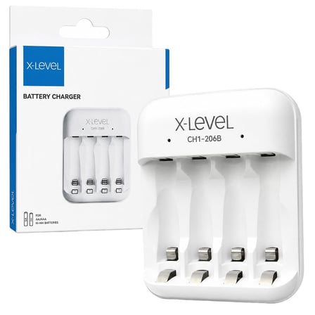 X-LEVEL CH1-206B 4 Yuvalı USB-C Girişli Akıllı AA/AAA Ni-MH Hızlı Pil Şarj Cihazı