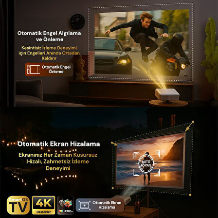 Vankyo Aurzen D1 Smart TV 4K Destekli Projeksiyon Cihazı +HDR10+Auto Focus+Auto Keystone+6G WiFi+6.1BT+Dolby Ses Sistemi - PS5/PS4/XBOX