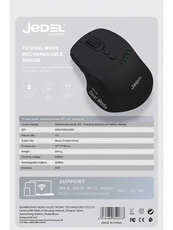 Jedel WD155 Dual Mode Şarjlı Kablosuz Mouse – Bluetooth + Usb, 2000 Dpı, Ergonomik