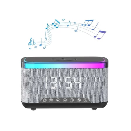 Jedel SA-148 Kablosuz Ambiyans RGB Bluetooth Hoparlör Şarj İstasyonu 3 ü Bir Arada- 15W Kablosuz Dekoratif Çalar Saat Alarm - Kablosuz Bluetooth Hoparlör Ses Bombası