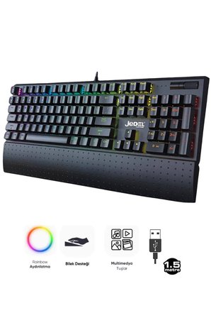 JEDEL KL-159P SİYAH USB BİLEK DESTEKLİ BLUE SWİTCH FULL RAİNBOW Q GAMİNG OYUNCU MEKANİK KLAVYE