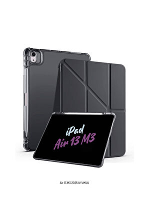 iPad Air 13 inç 2025 M3 Çip Uyumlu Kalem Bölmeli Standlı Akıllı Fuchsia Trifolding Tablet Kılıfı