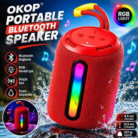 OKOP KP-599 Bluetooth 5.3 Kablosuz Taşınabilir Hoparlör 6.5W RGB Işıklı 800 mAh Şarjlı Mini Ses Bombası