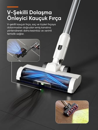 25.000Kpa Emiş Gücüne Sahip Kendisini Temizleyebilen BLDC, Şarjlı, Standlı Dikey Süpürge V500 Beyaz