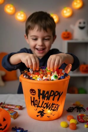 Halloween Işıklı Turuncu Şeker Kovası – Happy Halloween Yazılı (Outlet)