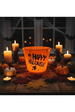Halloween Gövdesi Işıklı Turuncu Kova – Cadılar Bayramı Temalı Işıklı Şeker Ve Dekoru Kovası