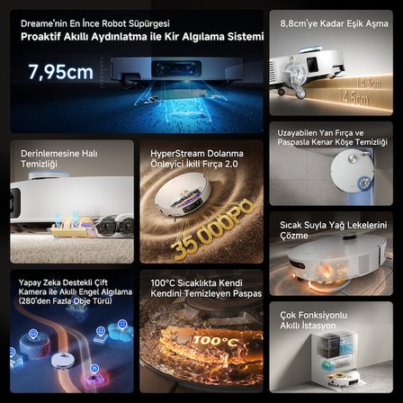 Dreame X60 Ultra Complete Robot Süpürge Beyaz, 35.000Pa Emiş Gücü