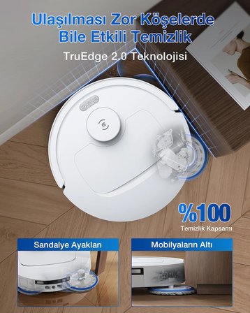Ecovacs Deebot T30C Prime Omni Robot Süpürge, 25000 Pa Emiş Gücü, Otomatik Boşaltma, Sıcak Hava ile Kurutma 240 Dakika Çalışma Süresi, Hayvan Tüyleri ve Halılar Için Ideal