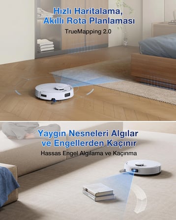 Ecovacs Deebot T30C Prime Omni Robot Süpürge, 25000 Pa Emiş Gücü, Otomatik Boşaltma, Sıcak Hava ile Kurutma 240 Dakika Çalışma Süresi, Hayvan Tüyleri ve Halılar Için Ideal