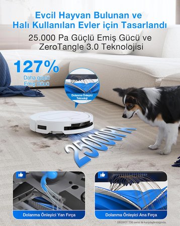 Ecovacs Deebot T50S Omni Robot Süpürge, 25.000 Pa, Çıkarılabilir Yan Fırça ve Paspas, Zerotangle 2.0, 75°c Sıcak Su Ile Paspas Yıkama, Hepsi Bir Arada Istasyon, 81 Mm, Beyaz