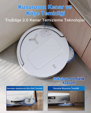 Ecovacs Deebot T50S Omni Robot Süpürge, 25.000 Pa, Çıkarılabilir Yan Fırça ve Paspas, Zerotangle 2.0, 75°c Sıcak Su Ile Paspas Yıkama, Hepsi Bir Arada Istasyon, 81 Mm, Beyaz