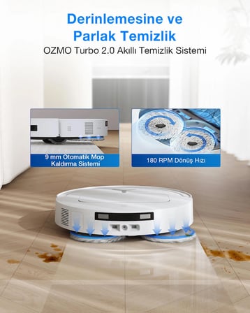 Ecovacs Deebot T50S Omni Robot Süpürge, 25.000 Pa, Çıkarılabilir Yan Fırça ve Paspas, Zerotangle 2.0, 75°c Sıcak Su Ile Paspas Yıkama, Hepsi Bir Arada Istasyon, 81 Mm, Beyaz