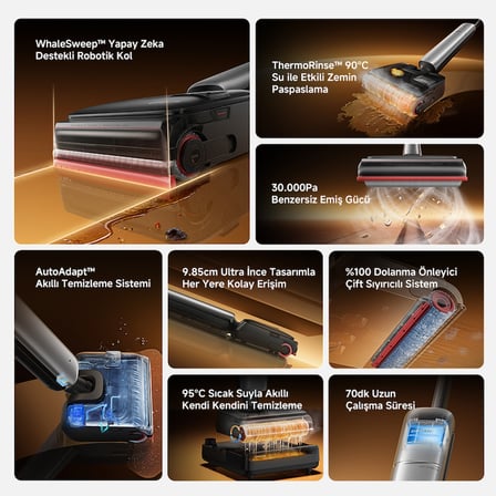 Dreame T16 Pro Heat Islak Kuru Dikey Süpürge, 30.000 Pa Emiş Gücü, Sıcak Su ile Temizlik