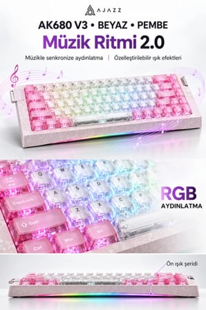 AK680 V3 8000 Hz Manyetik RGB Oyuncu Klavyesi Beyaz Pembe Thunder Crystal