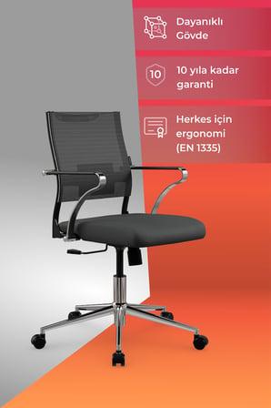 ErgoLife Sit Air 24/7 M4-281K - Fileli, Krom, Tekerlekli, Toplantı, Ofis, Bekleme Sandalyesi - 697.5D.1.2A2