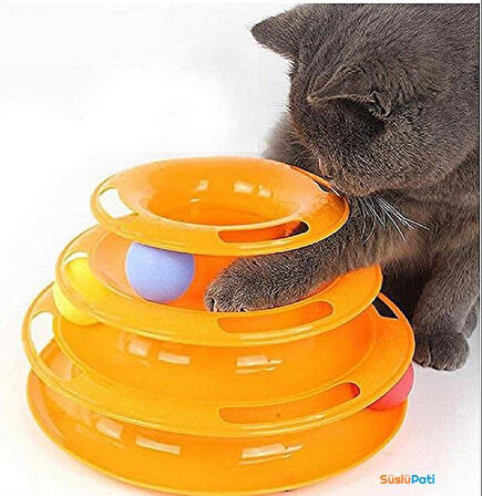 Süslüpati Toplu Yuvarlak 3 Katlı Şirin Kedi Oyuncağı